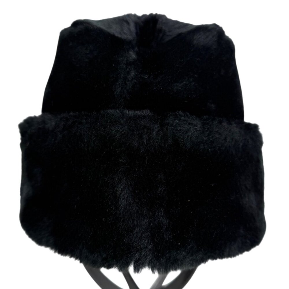 Vintage Cossack Black Faux Fur Hat Russian-Style Packable Winter Hat Lined